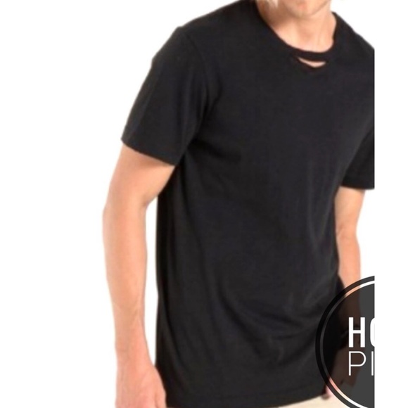n. Philanthropy Liam Casual Tee With Slit On Collar In Black. NWT! Sz XL - Picture 2 of 5